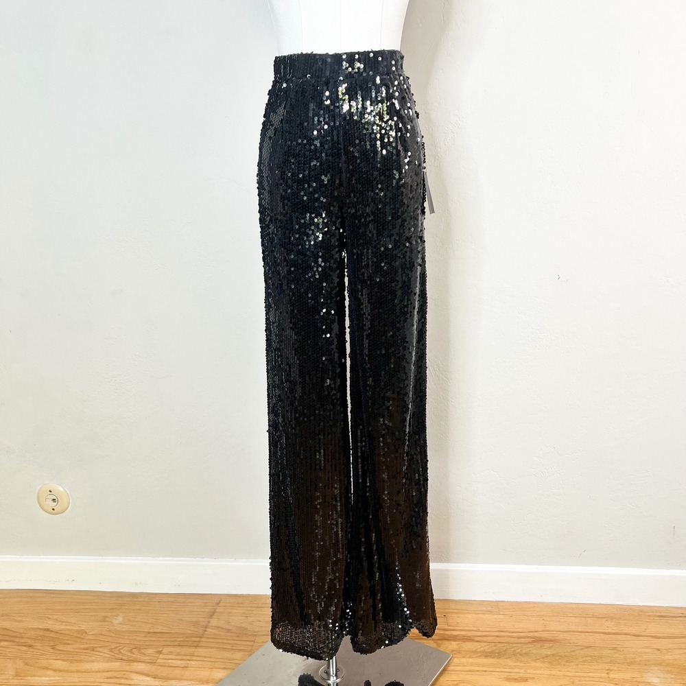 Lulus Pants Allover Sequin‎ Wide Leg Size XS Black Party Night Out Sparkle NEW